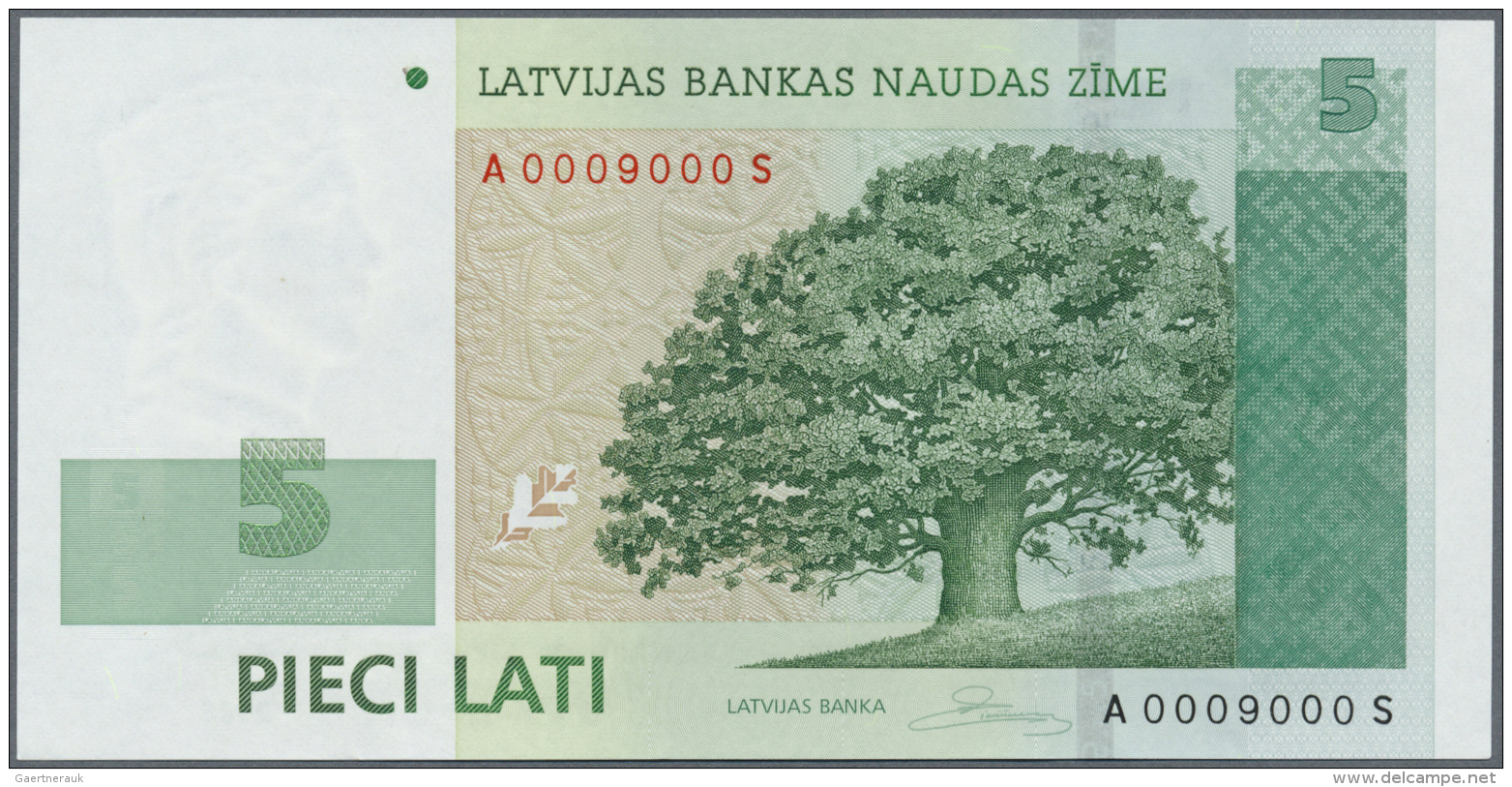 Latvia /Lettland: 5 Lati 2006 P. 53 With Interesting Serial Number A0009000S, Sign. Rimsevics, In Crisp Original Conditi - Lettonie