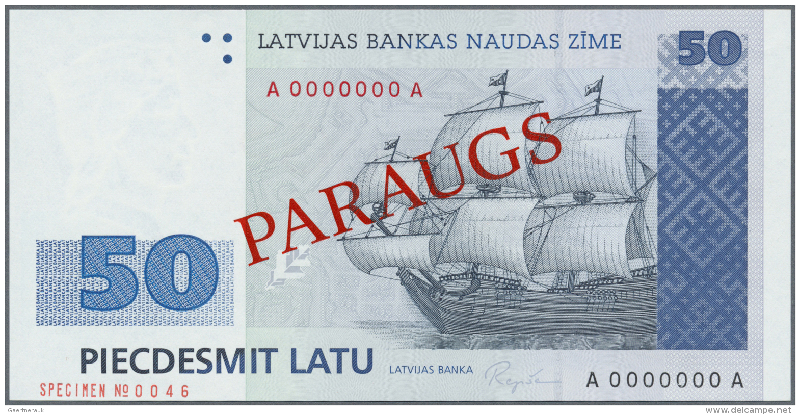 Latvia /Lettland: 50 Latu 1992 SPECIMEN P. 46s, Series A, Zero Serial Numbers, Sign. Repse In Condition: UNC. - Lettonie