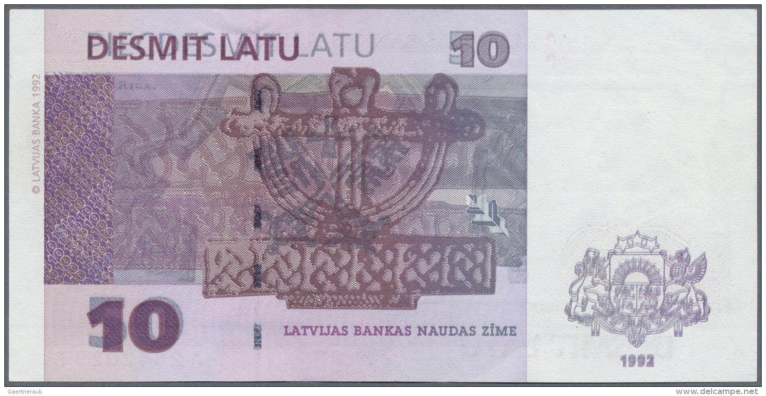 Latvia /Lettland: Interesting Error Note Of 10 Latu 1992 P. 44 With An Overprint Of The 50 Latu 1992 P. 46 On Back Side, - Lettonie