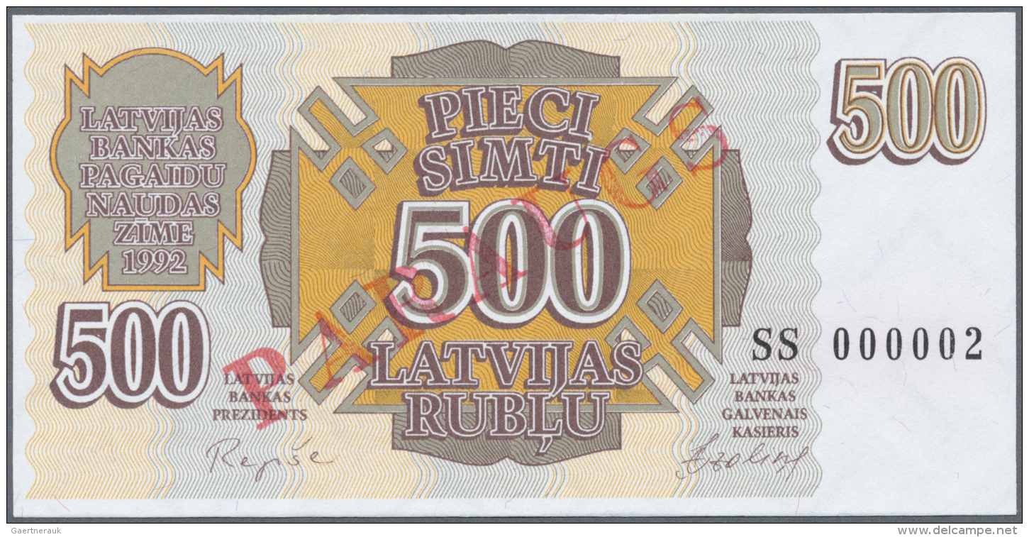 Latvia /Lettland: 500 Rublu 1992 SPECIMEN P. 42s, Series "SS", Serial 000002, Sign. Repse, Ovpt. Paraugs, Official Speci - Lettonie