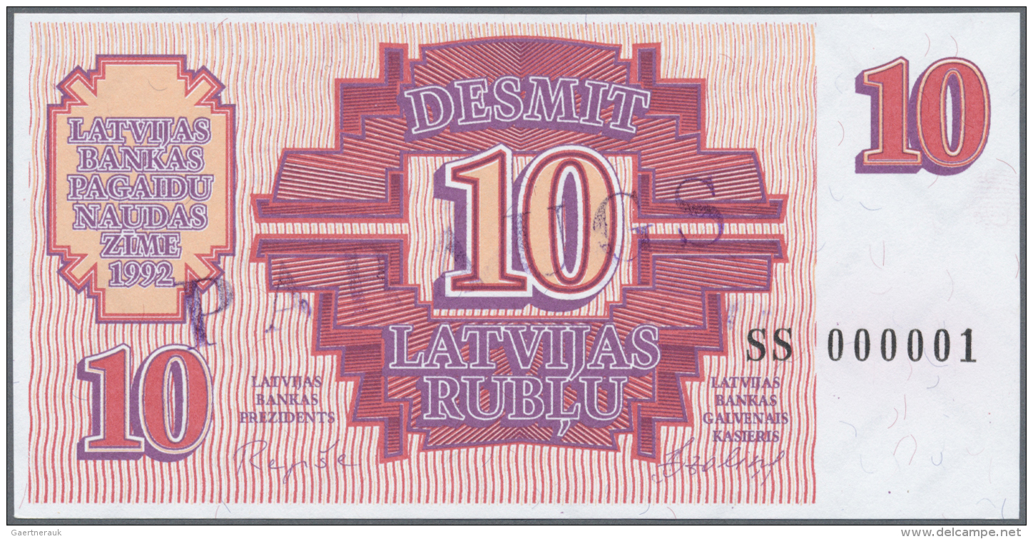 Latvia /Lettland: 10 Rublu 1992 SPECIMEN P. 38s, Series "SS", Serial 000001, Sign. Repse, Ovpt. Paraugs, Official Specim - Lettonie