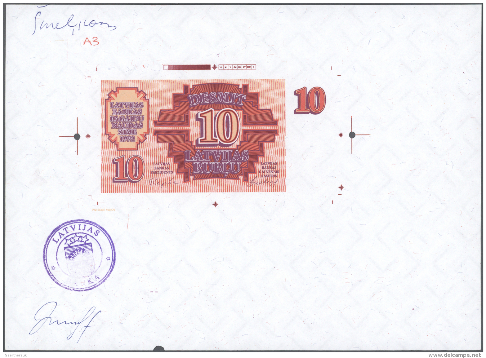 Latvia /Lettland: Rare Set Of Front And Back Proof Print (seperately Printed) Of 10 Rublis 1992 P. 38p On Large Printers - Lettonie