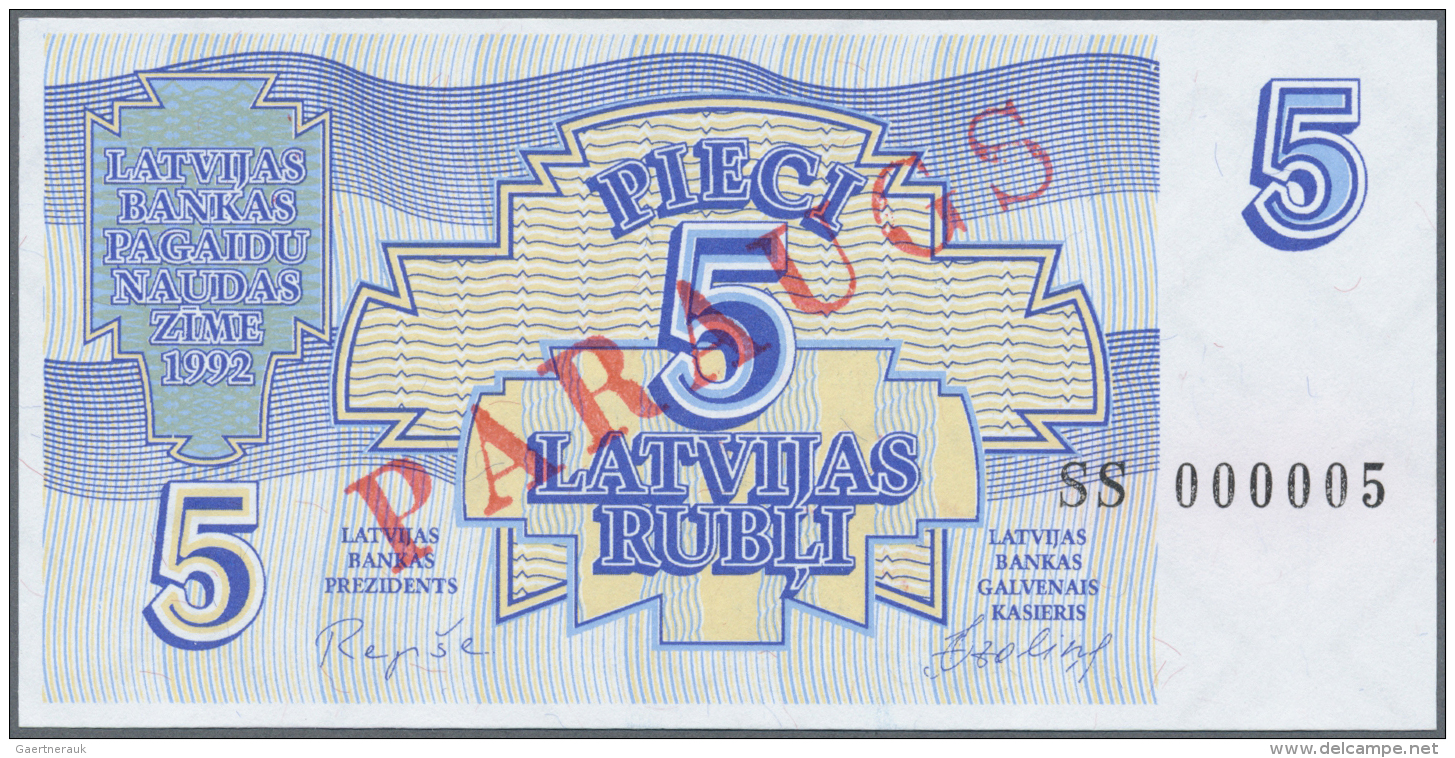 Latvia /Lettland: 5 Rubli 1992 SPECIMEN P. 37s, Series "SS", Serial 000005, Sign. Repse, Ovpt. Paraugs, Official Specime - Lettonie