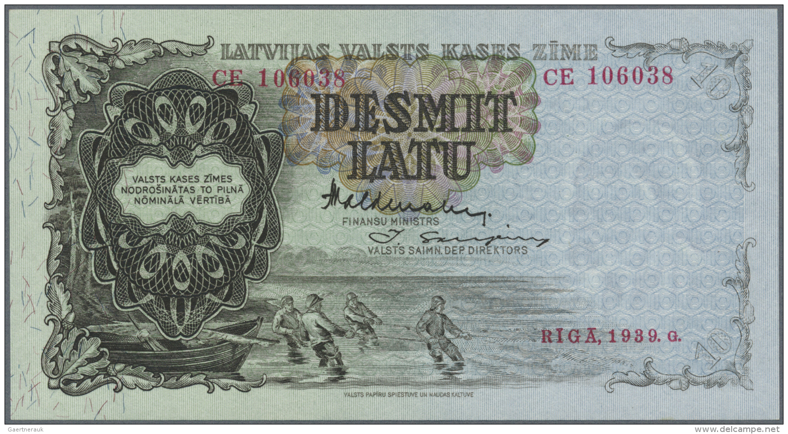 Latvia /Lettland: 10 Latu 1939 P. 29d, Series CE, Sign Valdmanis, Crisp Original Condition: UNC. - Lettonie