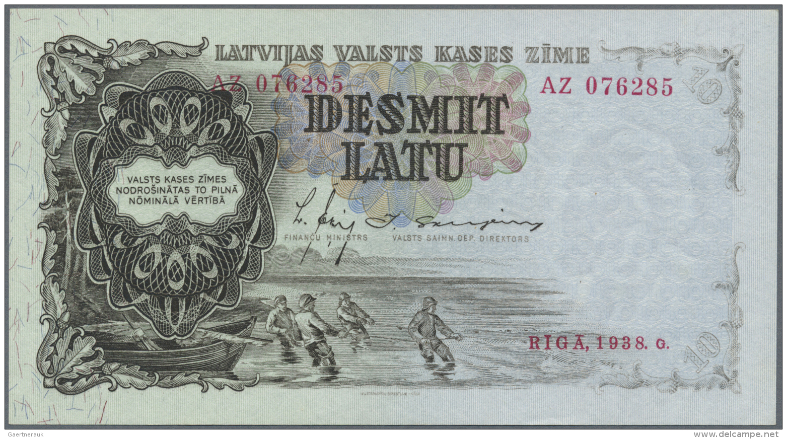 Latvia /Lettland: 10 Latu 1938 P. 29b, Series AZ, Sign. Ekis, In Crisp Original Condition: UNC. - Lettonie
