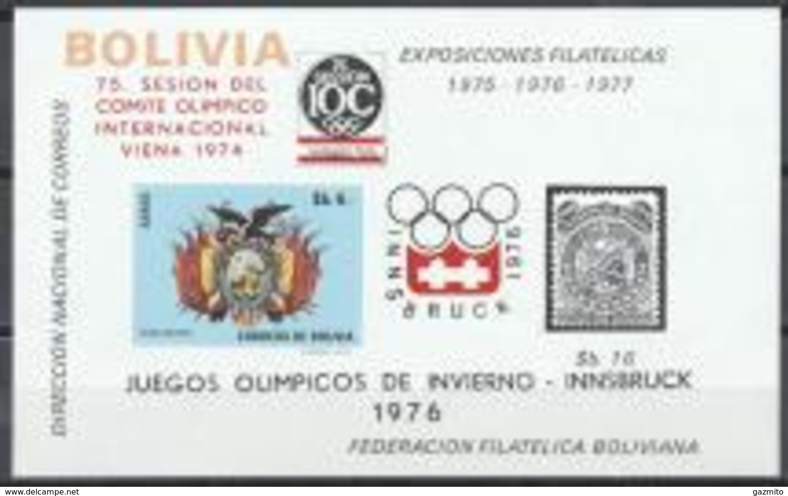 Bolivia 1975, Winter Olympic Games In Innsbruck, Stamp On Stamp, BF - Winter 1976: Innsbruck