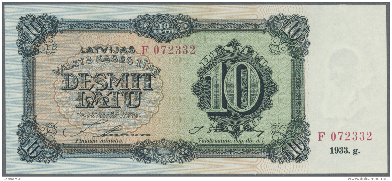Latvia /Lettland: 10 Latu 1933 P. 25a, Issued Note, Series F, Sign. Annuss, Light Dint At Upper Right, Otherwise Perfect - Lettonia