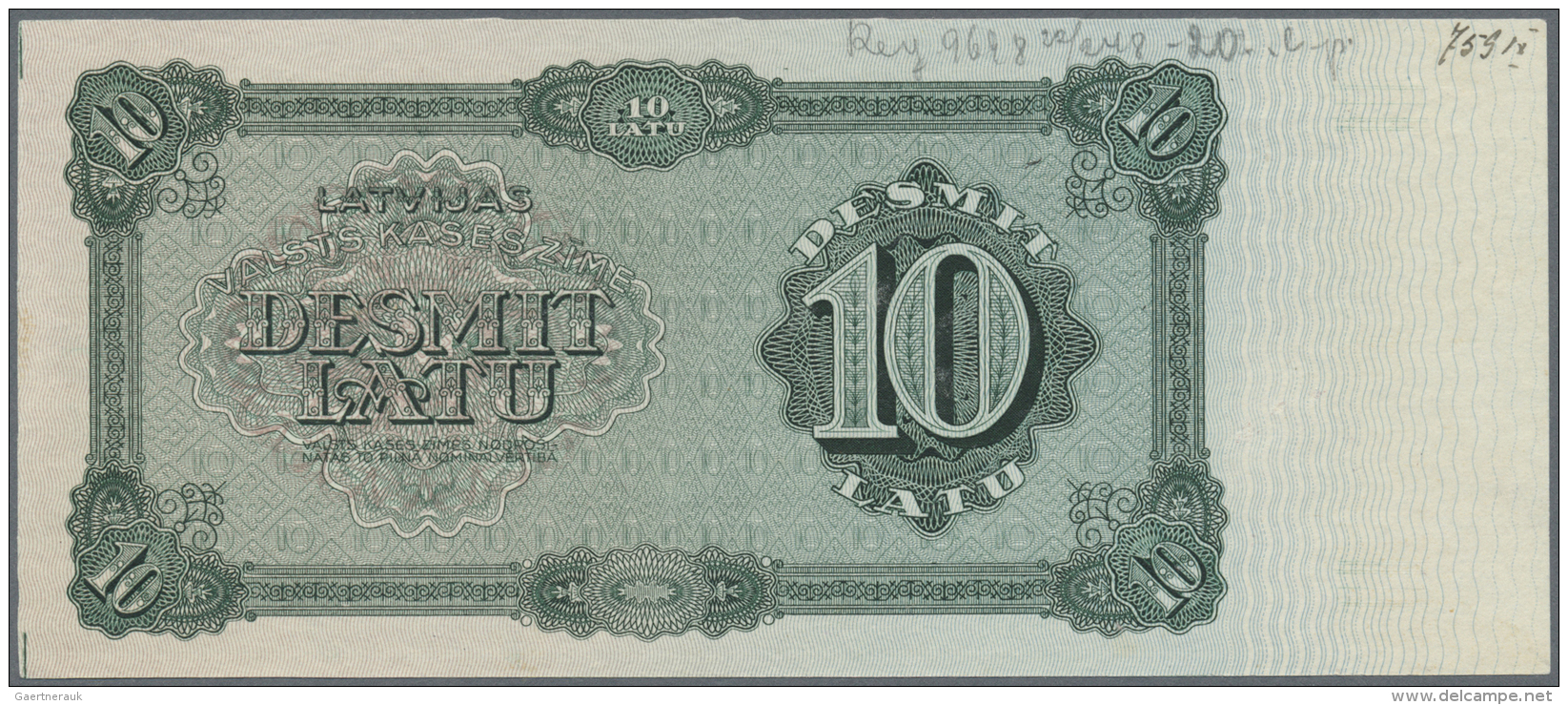 Latvia /Lettland: 10 Latu 1933-34 P. 25p, Uniface Front PROOF Print On Unwatermarked Paper In Green Color, Printers Anno - Lettonie