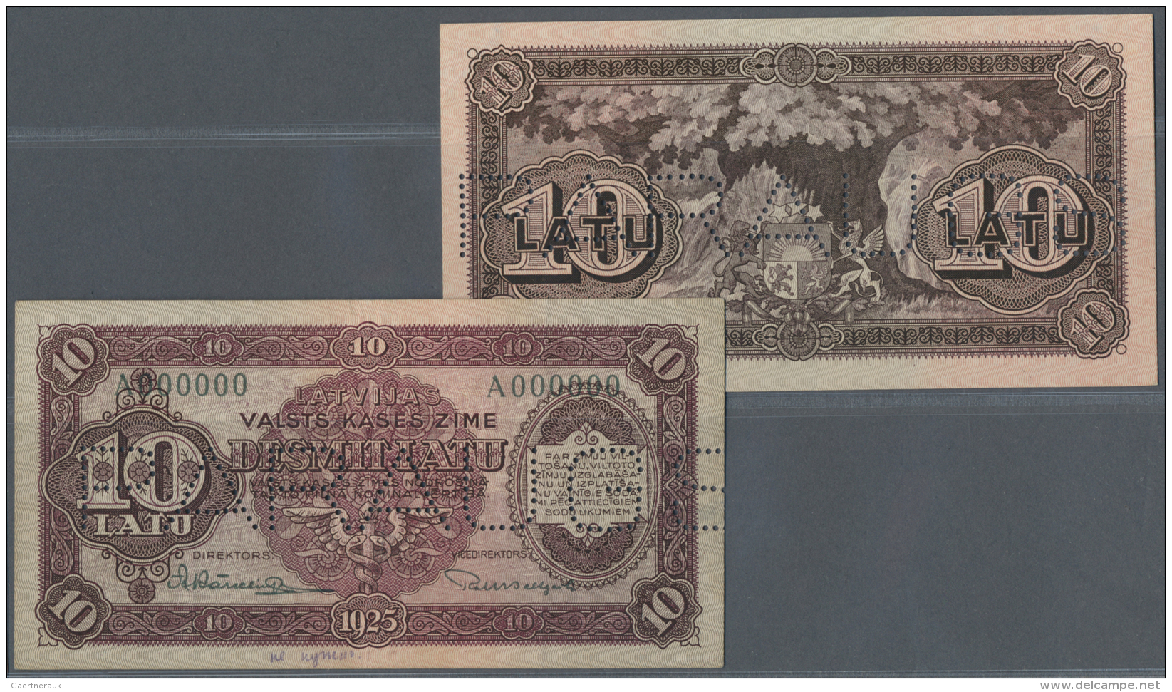 Latvia /Lettland: Rare Specimen Proof Print Of Front And Back Seperatly Printed 10 Latu 1925 P. 25as, Both Pieces With P - Lettonia
