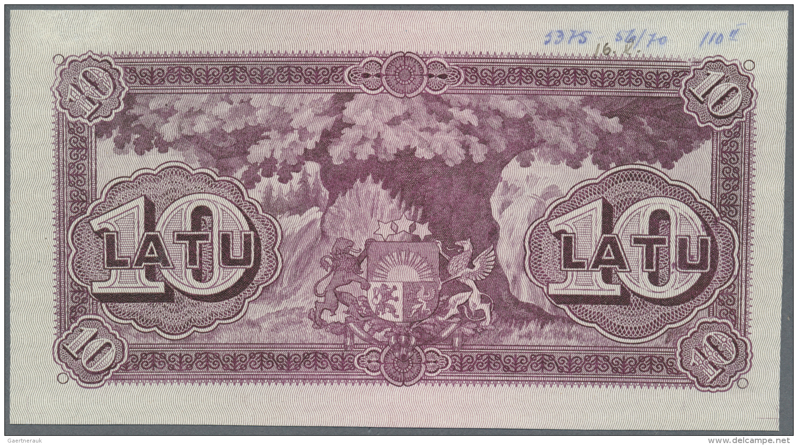 Latvia /Lettland: Rare Uniface Back Side PROOF Print Of 10 Latu 1925 P. 24p In Red/dark Brown Color On Unwatermarked Pap - Lettonia