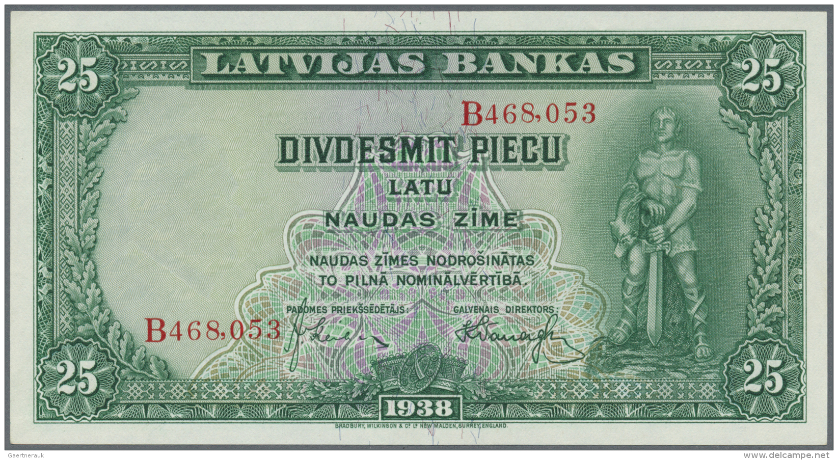 Latvia /Lettland: 25 Latu 1938 P. 21, Series B, In Crisp Original Condition: UNC. - Lettonia