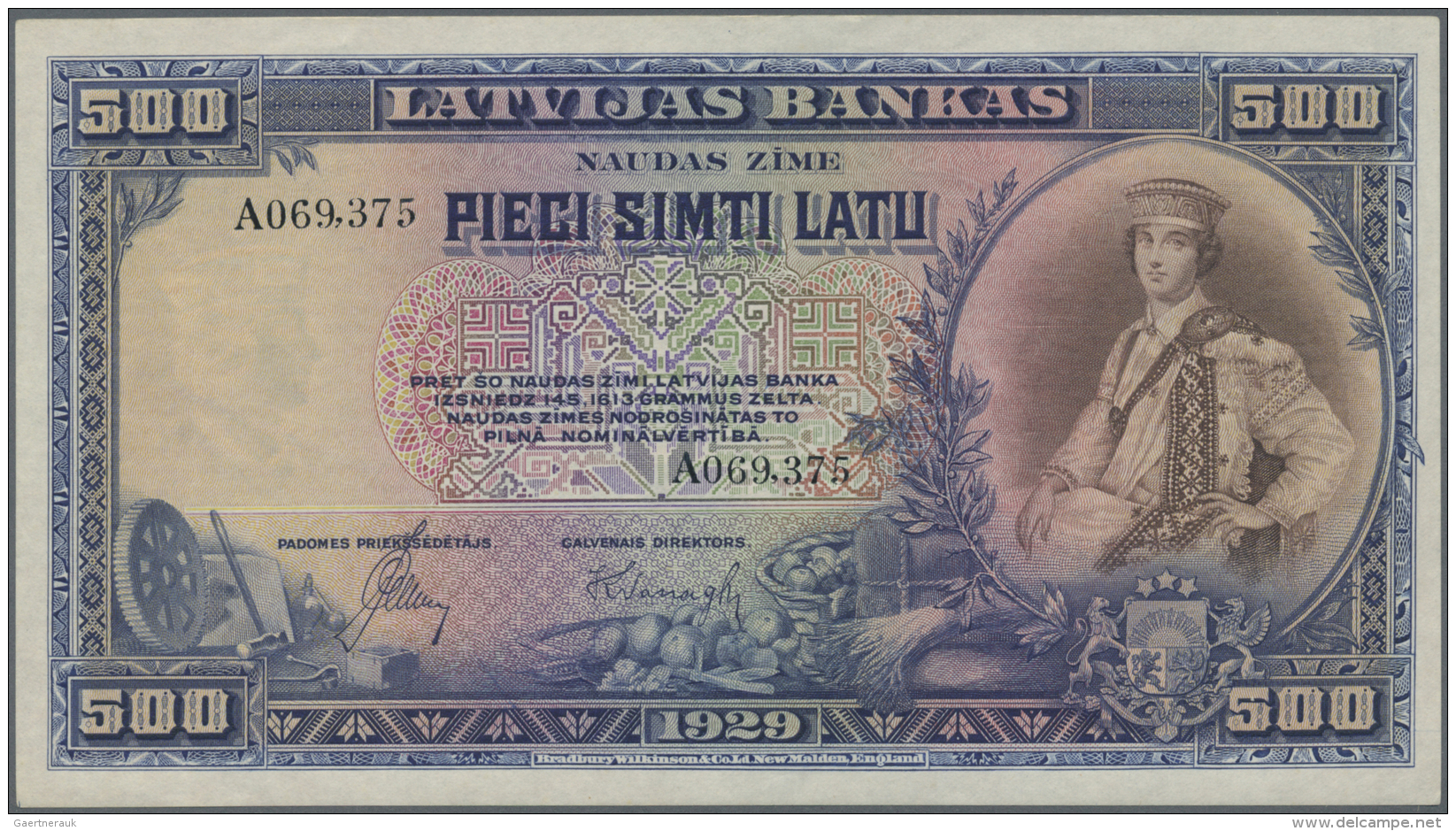 Latvia /Lettland: 500 Latu 1929 P. 19, Issued Note, Series A, Sign. Celms, Crisp Original Condition: UNC. - Lettonia