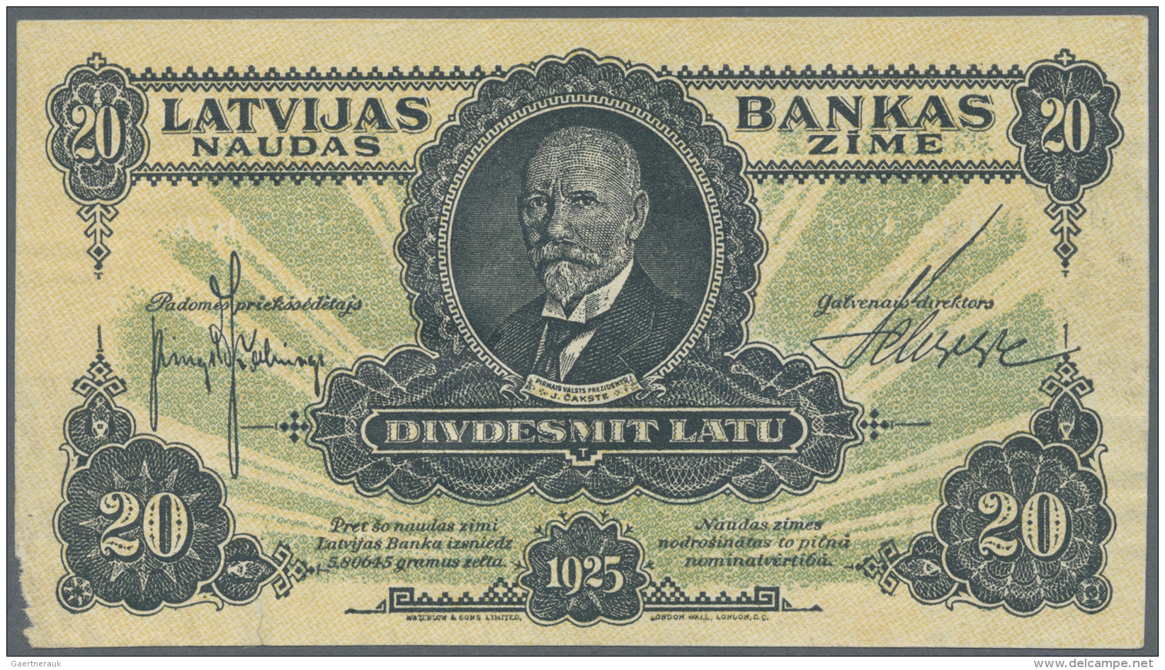 Latvia /Lettland: 20 Latu 1925, Contemporary Forgery Of P. 17, W/o Serial Numbers, Sign. Kalnings, Uniface, Damage At Lo - Lettonie