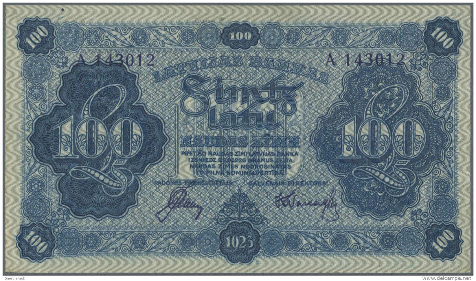 Latvia /Lettland: 100 Latu 1923 P. 14b, Series A, Sign. Celms, Light Center Fold, Dints At Right Border, Crisp Paper, Co - Lettonie