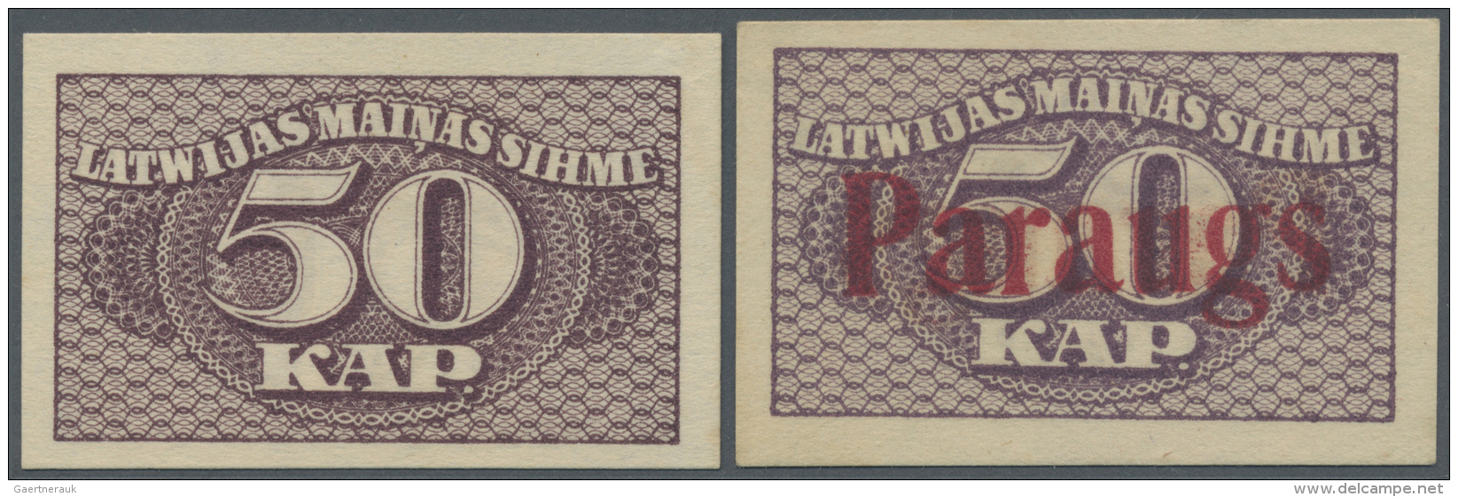 Latvia /Lettland: Set Of 2 Notes 50 Kap. 1920 As SPECIMEN And Regular Issue, P. 12s And P. 12, The Specimen Overprinted - Lettonia