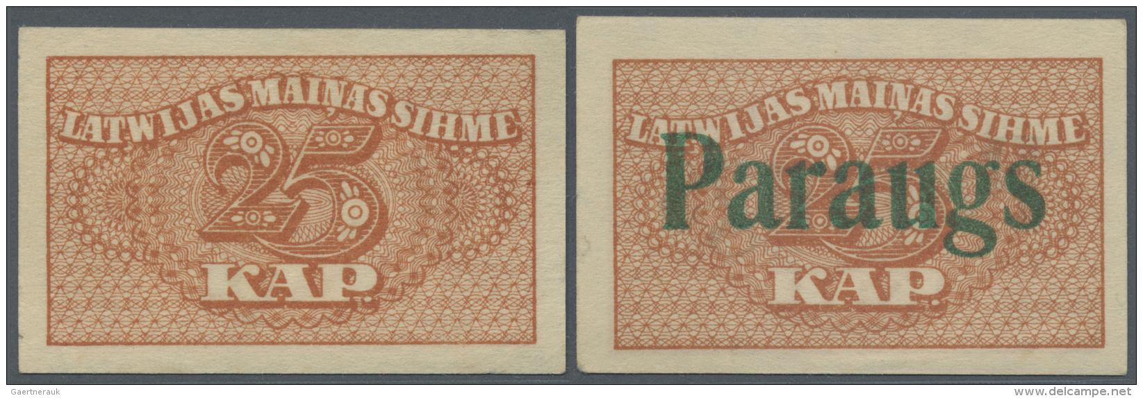 Latvia /Lettland: Set Of 2 Notes 25 Kap. 1920 As SPECIMEN And Regular Issue, P. 11s And P. 11, The Specimen Overprinted - Lettonie