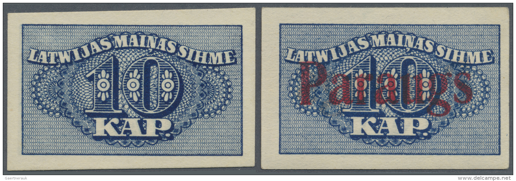 Latvia /Lettland: Set Of 2 Notes 10 Kap. 1920 As SPECIMEN And Regular Issue, P. 10s And P. 10, The Specimen Overprinted - Lettonie