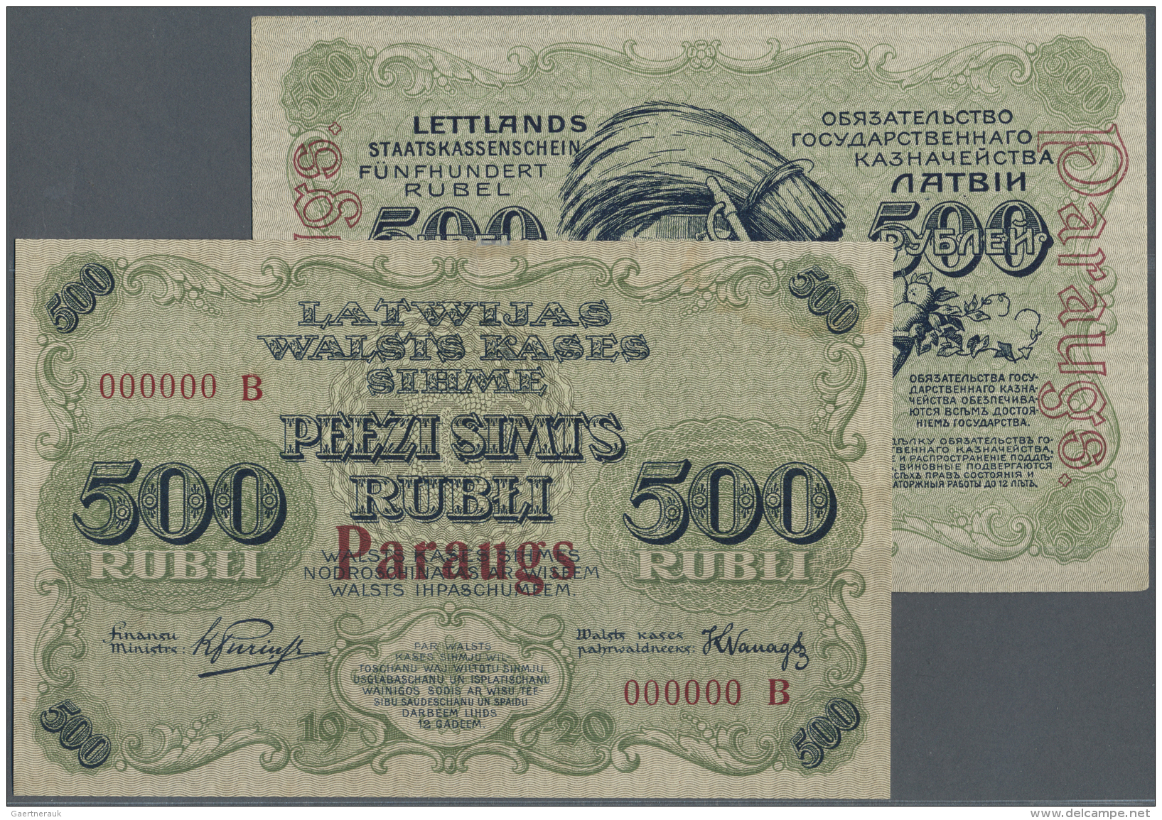 Latvia /Lettland: Rare SPECIMEN Of 500 Rubli 1920 P. 8as, Front And Back Seperatly Printed Unifcae On Banknote Paper, Ze - Lettonie