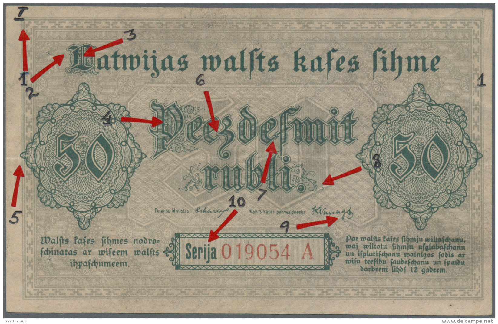 Latvia /Lettland: Rare Contemporary Forgery Of 50 Rubli 1919, Series A, P. 6(f), Ex A. Rucins Collection. Russians Were - Lettonie
