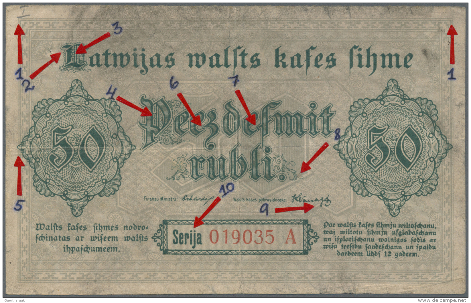 Latvia /Lettland: Rare Contemporary Forgery Of 50 Rubli 1919, Series A, P. 6(f), Ex A. Rucins Collection. Russians Were - Lettonie