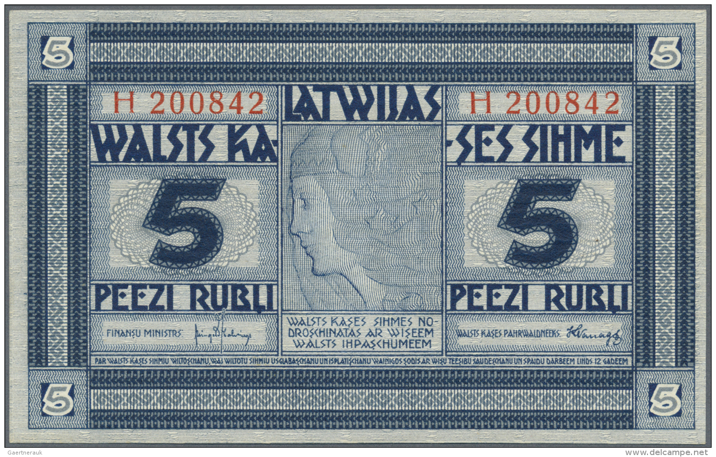 Latvia /Lettland: 5 Rubli 1919 Series "H", P. 3f, In Condition: UNC. - Lettonia