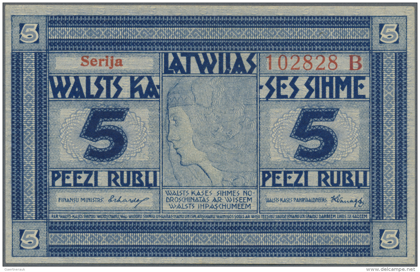 Latvia /Lettland: 5 Rubli 1919 P. 3b, Series "B", Signature Erhards, Issued From 1919 Till 1925, 750.000 Of These Notes - Lettonia