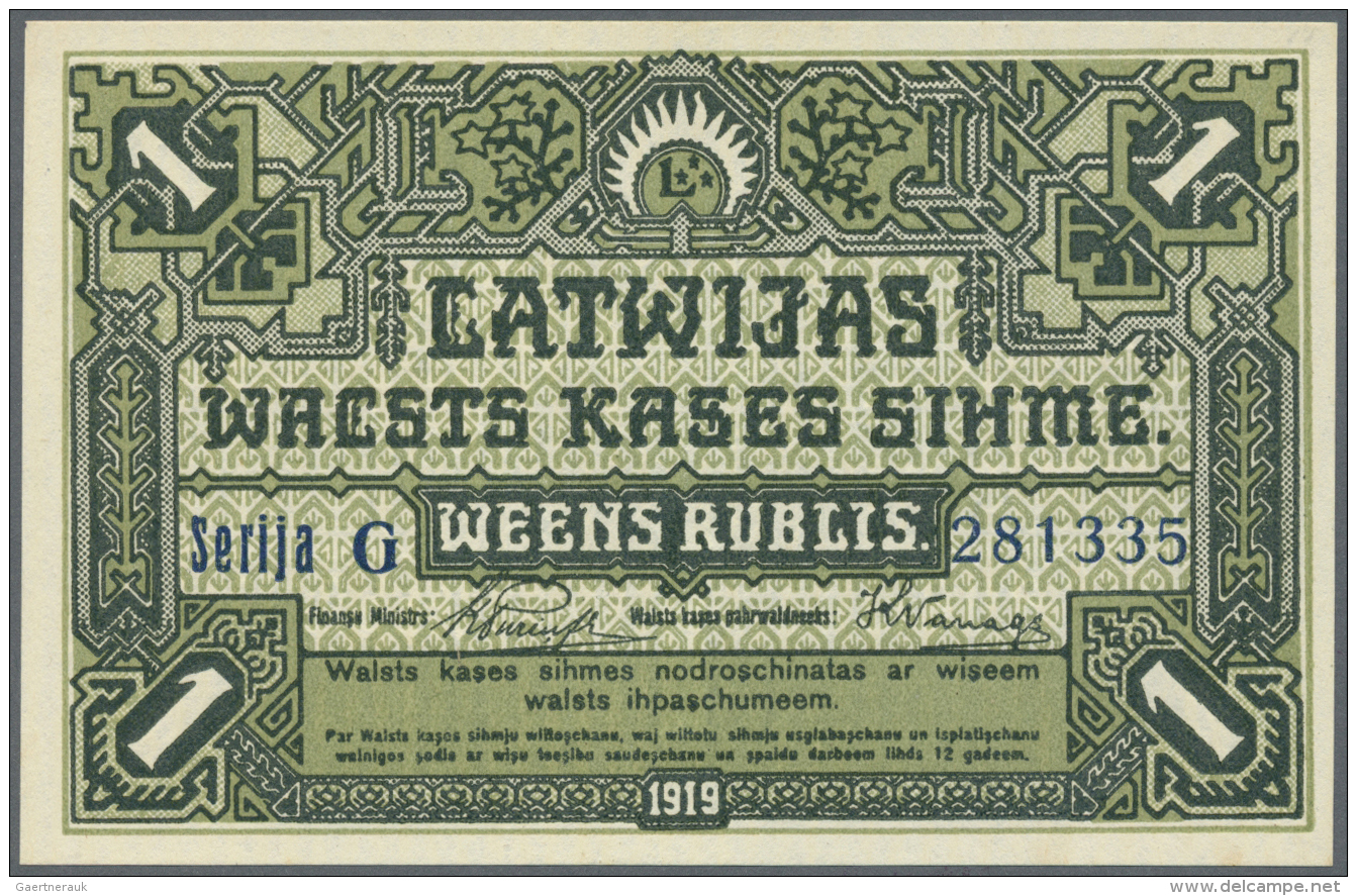 Latvia /Lettland: 1 Rubli 1919 P. 2b, Series "G", In Very Crisp Original Condition: UNC. - Lettonia