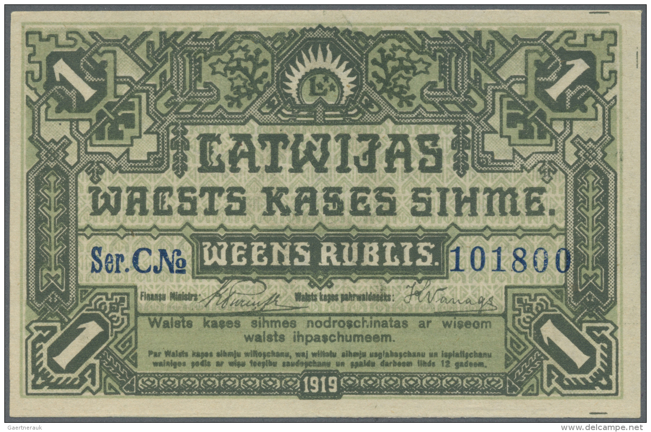 Latvia /Lettland: 1 Rublis 1919 P. 2a, Series "C", In Crisp Original Condition: UNC. - Lettonia