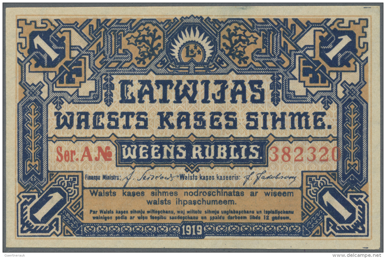 Latvia /Lettland: 1 Rublis 1919 P. 1, Series "A", In Crisp Original Condition: UNC. - Lettonia