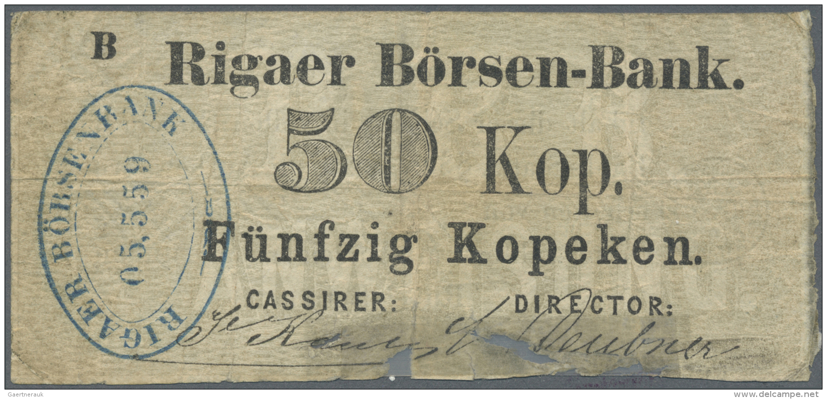 Latvia /Lettland: Unique Note Of 50 Kopeks 1863 Series "B", P. A5, Rigaer Bursen-Bank, Stronger Used With Several Folds - Lettonia