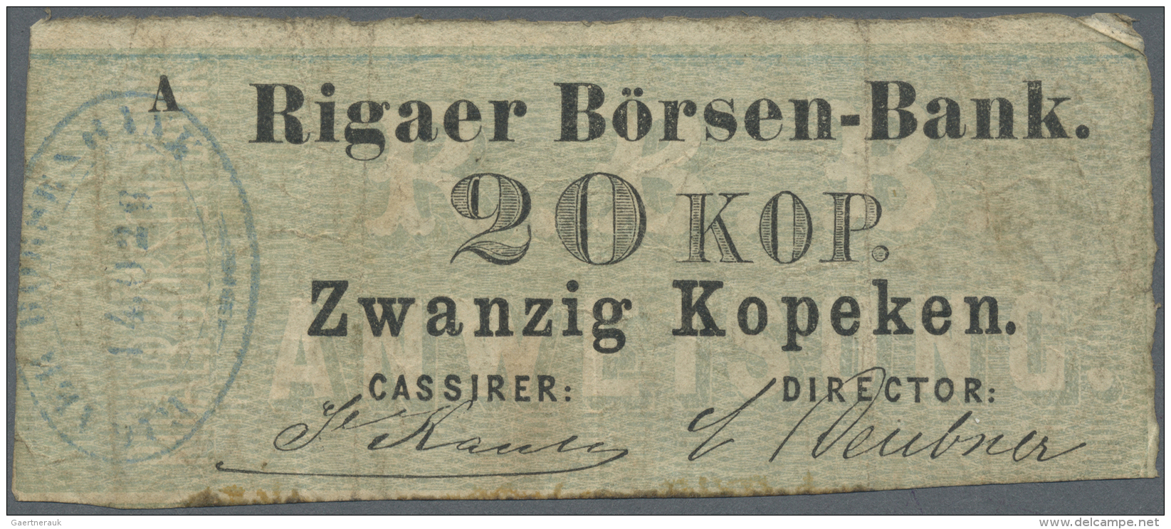 Latvia /Lettland: Rare Note 20 Kopeks 1863 Series "A", P. A3, Rigaer Bursen-Bank, Used With Several Folds And Creases, B - Lettonia