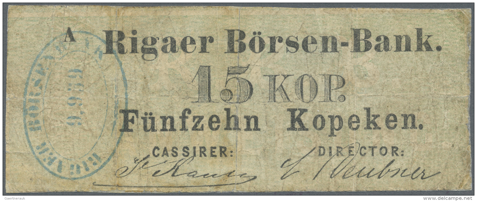 Latvia /Lettland: Rare Note 15 Kopeks 1863 Series "A", P. A2, Rigaer Bursen-Bank, Stronger Used With Several Folds And C - Lettonia