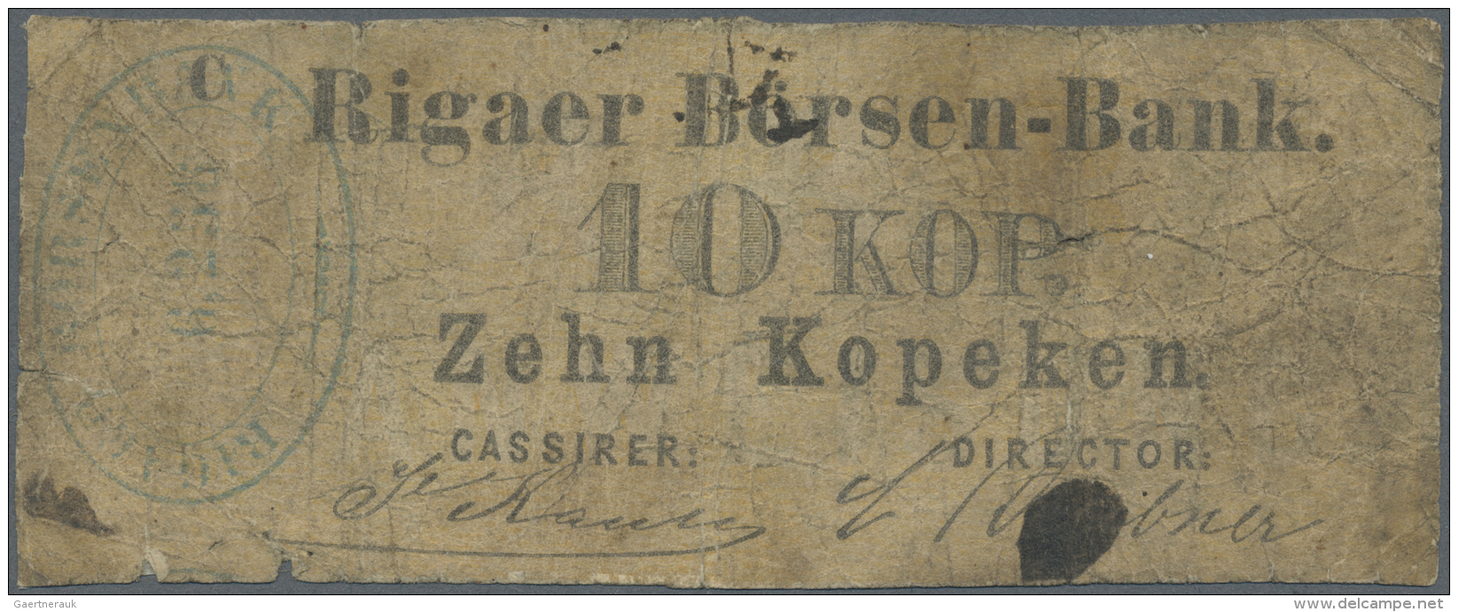 Latvia /Lettland: Rare Note 10 Kopeks 1863 Series "C", P. A1, Rigaer Bursen-Bank, Stronger Used With Several Folds And C - Lettonia