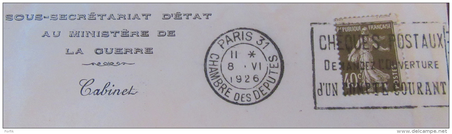 Enveloppe Ministère De La Guerre Avec Timbre N°193 (avec Voisin) + Cachet 1926 - Other & Unclassified