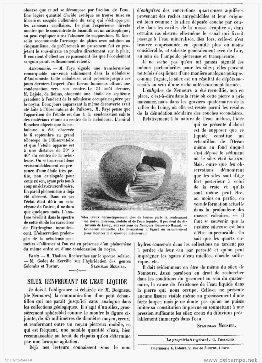 SILEX RENFERMANT DE L'EAU LIQUIDE   1885 - Otros & Sin Clasificación