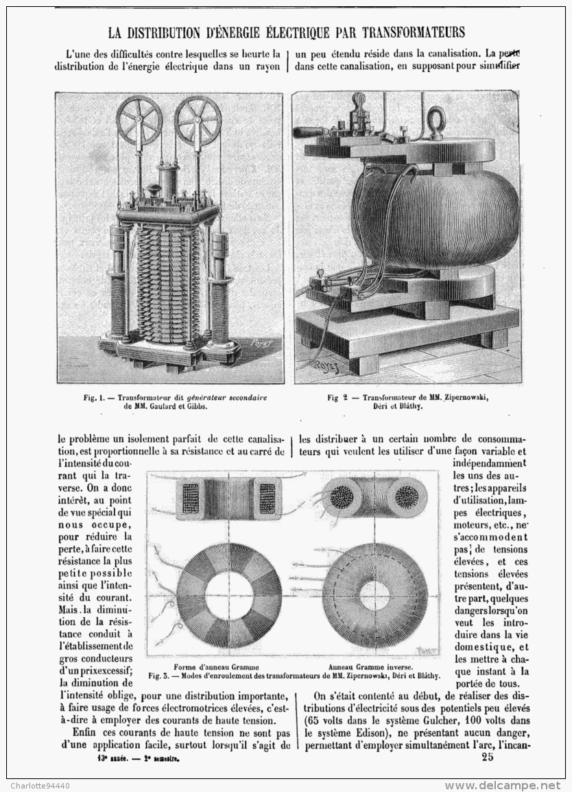 LA DISTRIBUTION D'ENERGIE ELECTRIQUE PAR TRANSFORMATEUR    1885 - Other & Unclassified