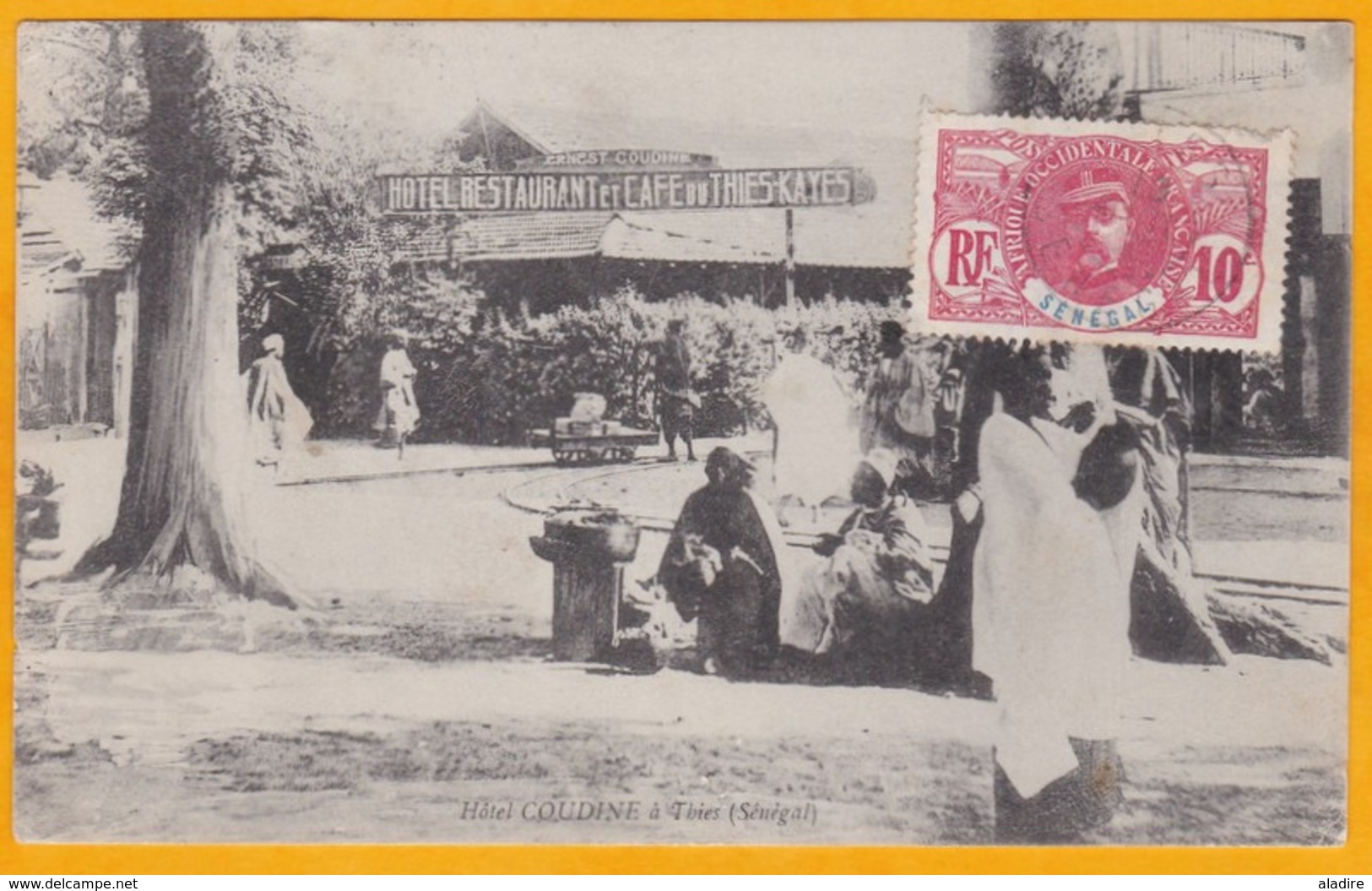 1912 CP De Thies, Sénégal Vers La Rochelle Puis île De Ré - Affr T à 10 Centimes Faidherbe -  L'hôtel Coudine à Thies - Storia Postale