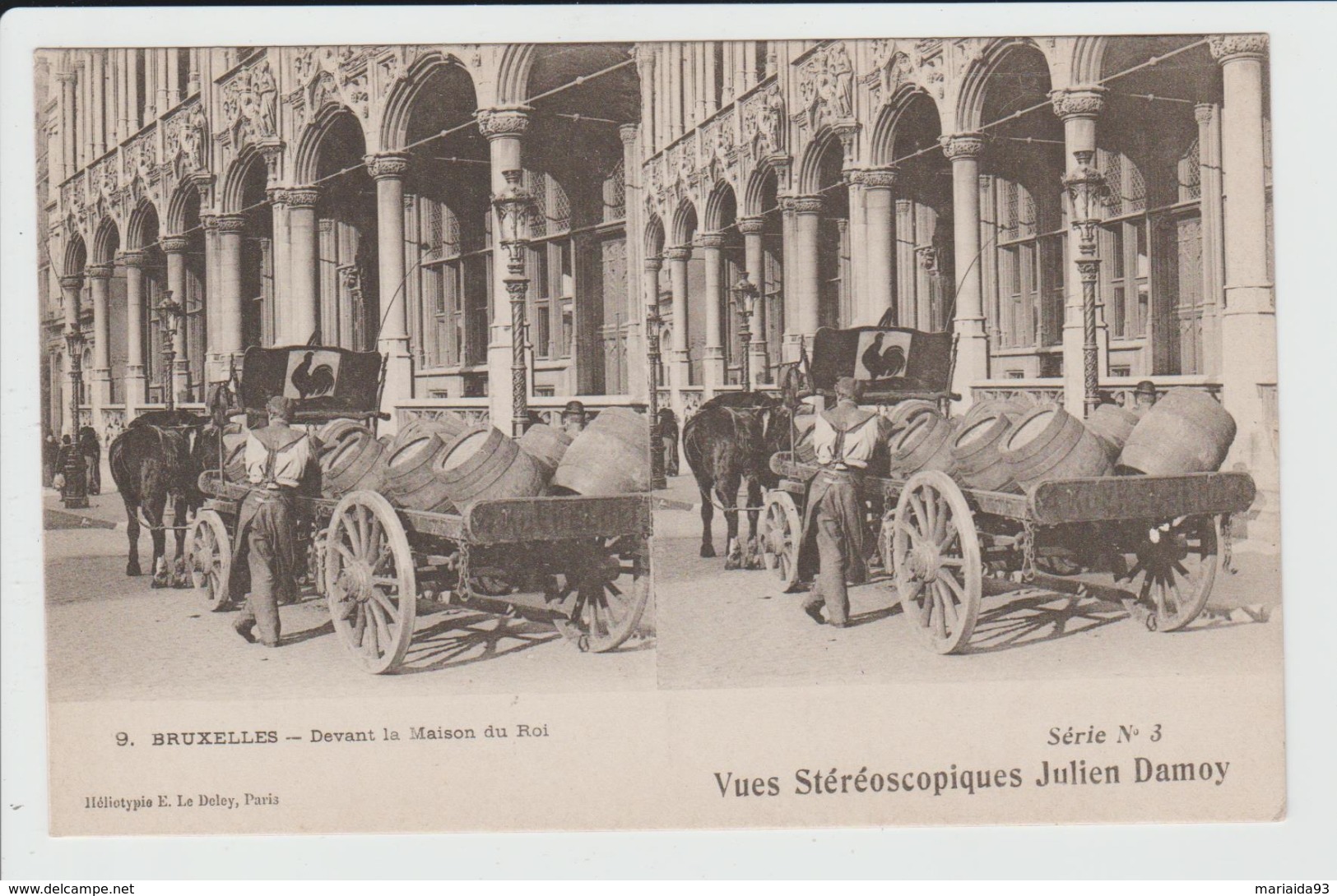 BRUXELLES - BELGIQUE - CARTE STEREOSCOPIQUE - DEVANT LA MAISON DU ROI - ATTELAGE - Transporte Público