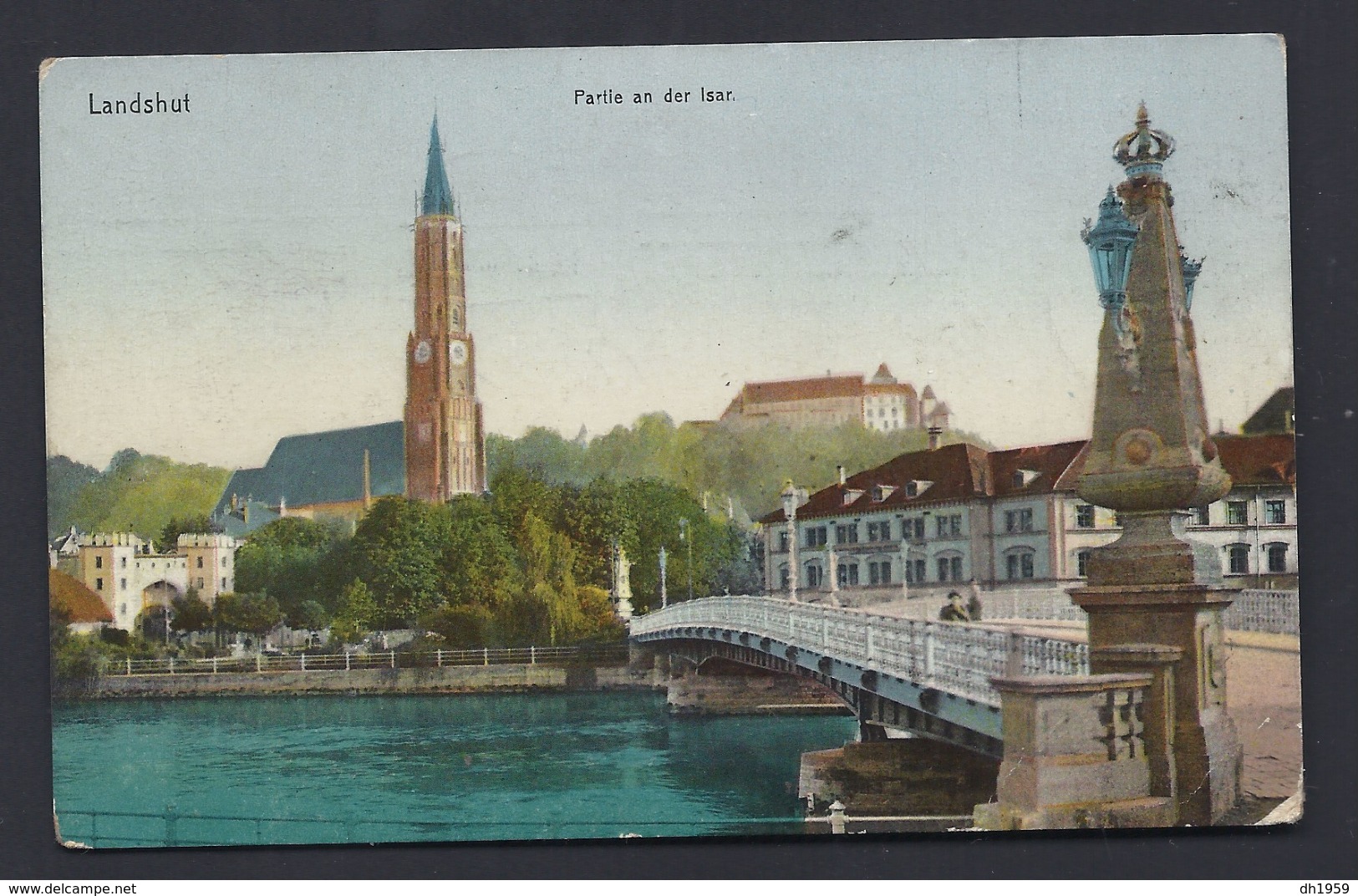 LANDSHUT PARTIE AN DER ISAR BAYERN Nach SAARGEMÜND LOTHRINGEN FELDPOST VIGNETTE VERLAG J H BUCHHANDLUNG - Landshut