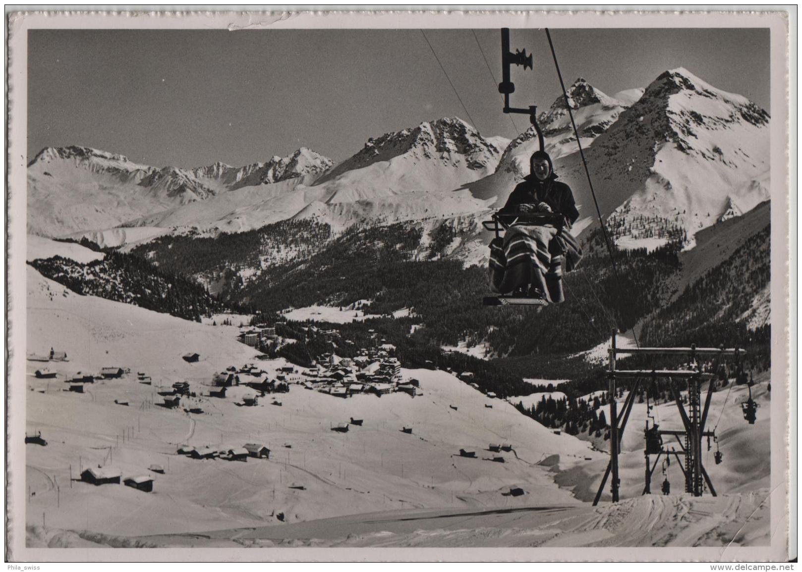 Hörnli Sesselbahn Mit Blick Auf Arosa Im Winter En Hiver - Photo: Fiechter No. 2900-2 - Autres & Non Classés