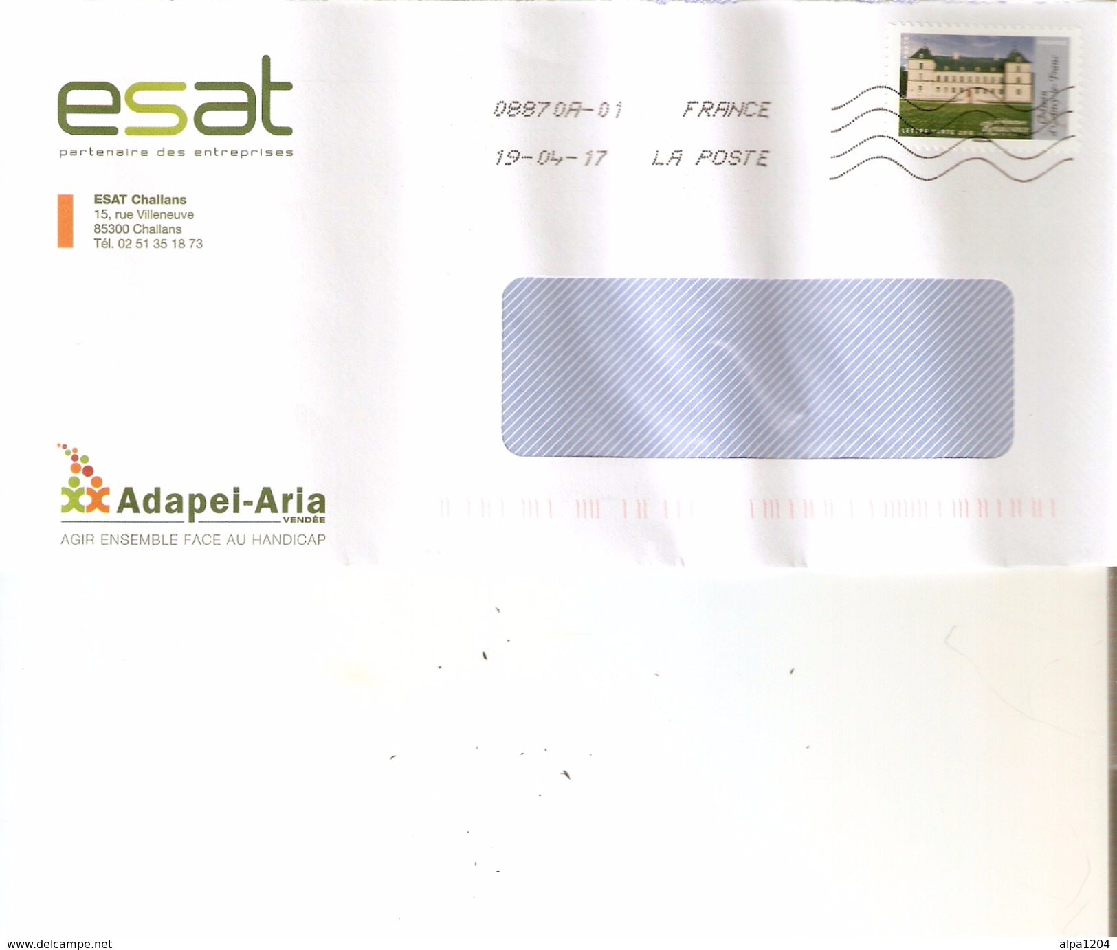 ENVELOPPE  AVEC   TIMBRE LETTRE VERTE "CHATEAU D ANCY LE FRANC"  ANNEE 2015 OBLITERE - Covers & Documents