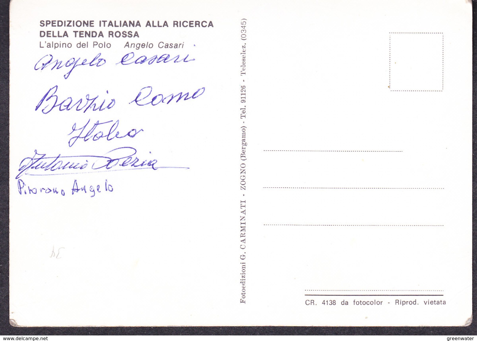 Spitsbergen 1978 Spedizione Italiana (Casari ) Alla Ricerca Della Tenda Rossa "L'alpino Del Polopostcard  5 Sign(35653) - Arktis Expeditionen