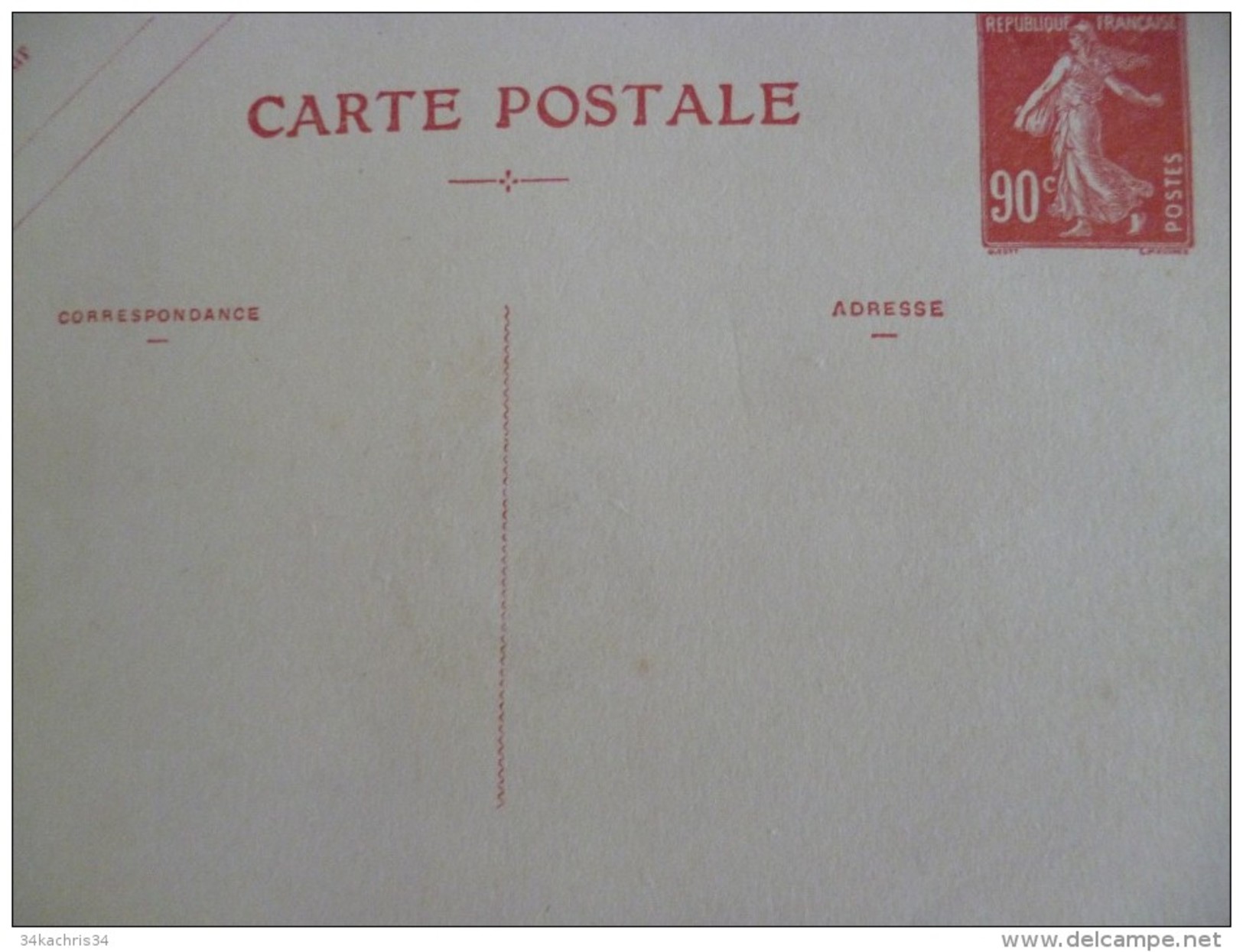 Entier France Vierge Type Semeuse 90c Rouge Carte Postale CP1 Sans Date Valeur 95&euro; - Cartes Postales Types Et TSC (avant 1995)