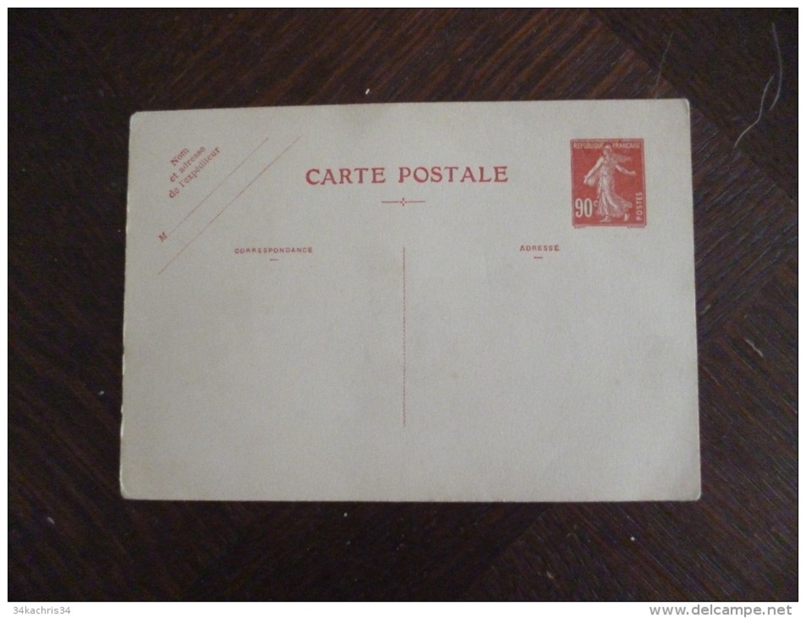 Entier France Vierge Type Semeuse 90c Rouge Carte Postale CP1 Sans Date Valeur 95&euro; - Cartoline Postali E Su Commissione Privata TSC (ante 1995)