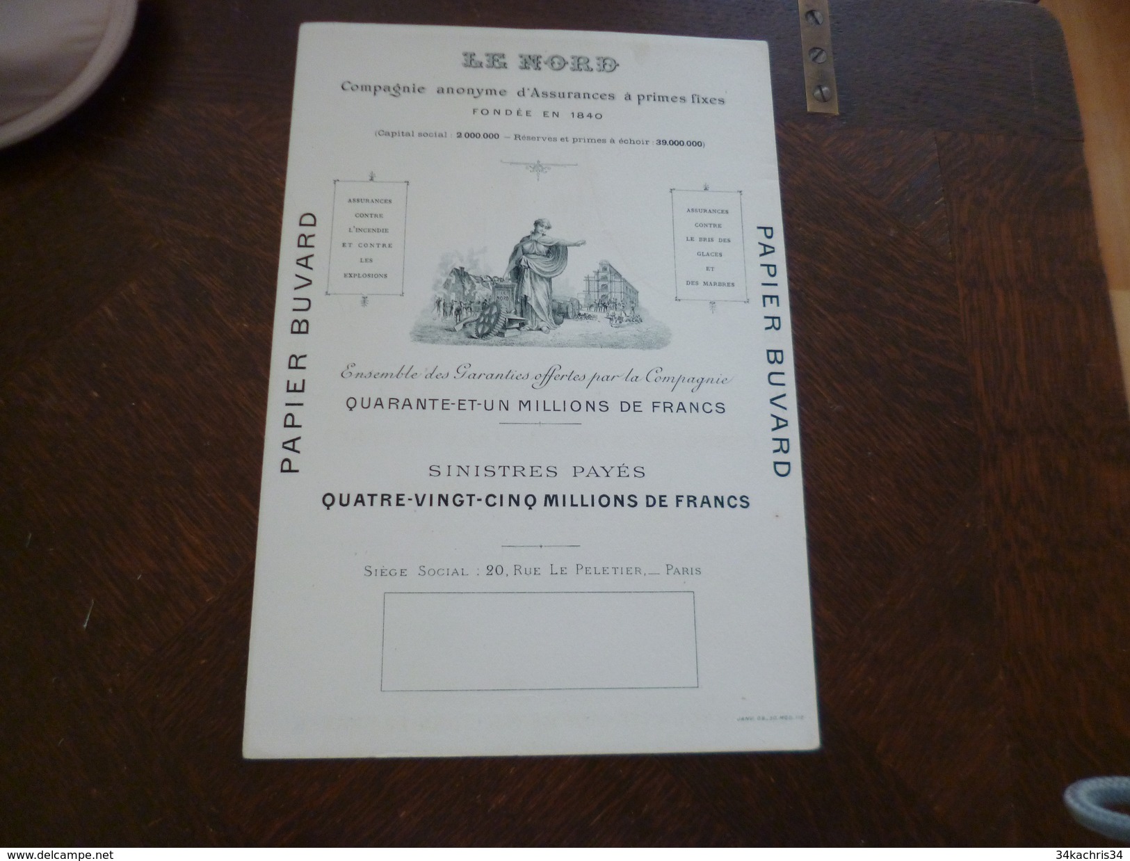 Buvard Pub Illustré Le Nord Compagnie Anonyme D'assurances Sur La Vie Recto Verso 17.7 X25.8 - Autres & Non Classés