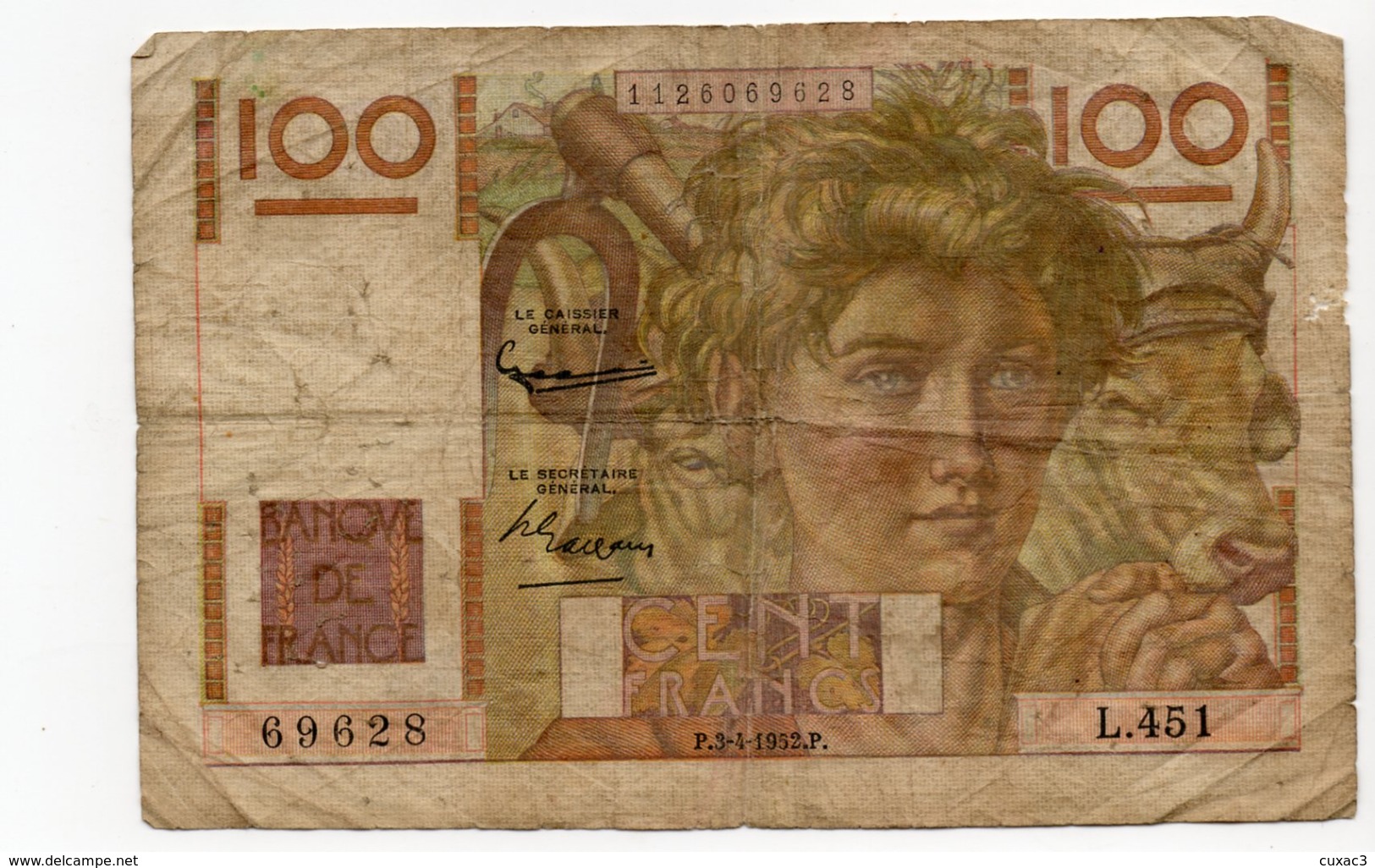 100  Francs -jeune Paysan - 1952 - 100 F 1945-1954 ''Jeune Paysan''