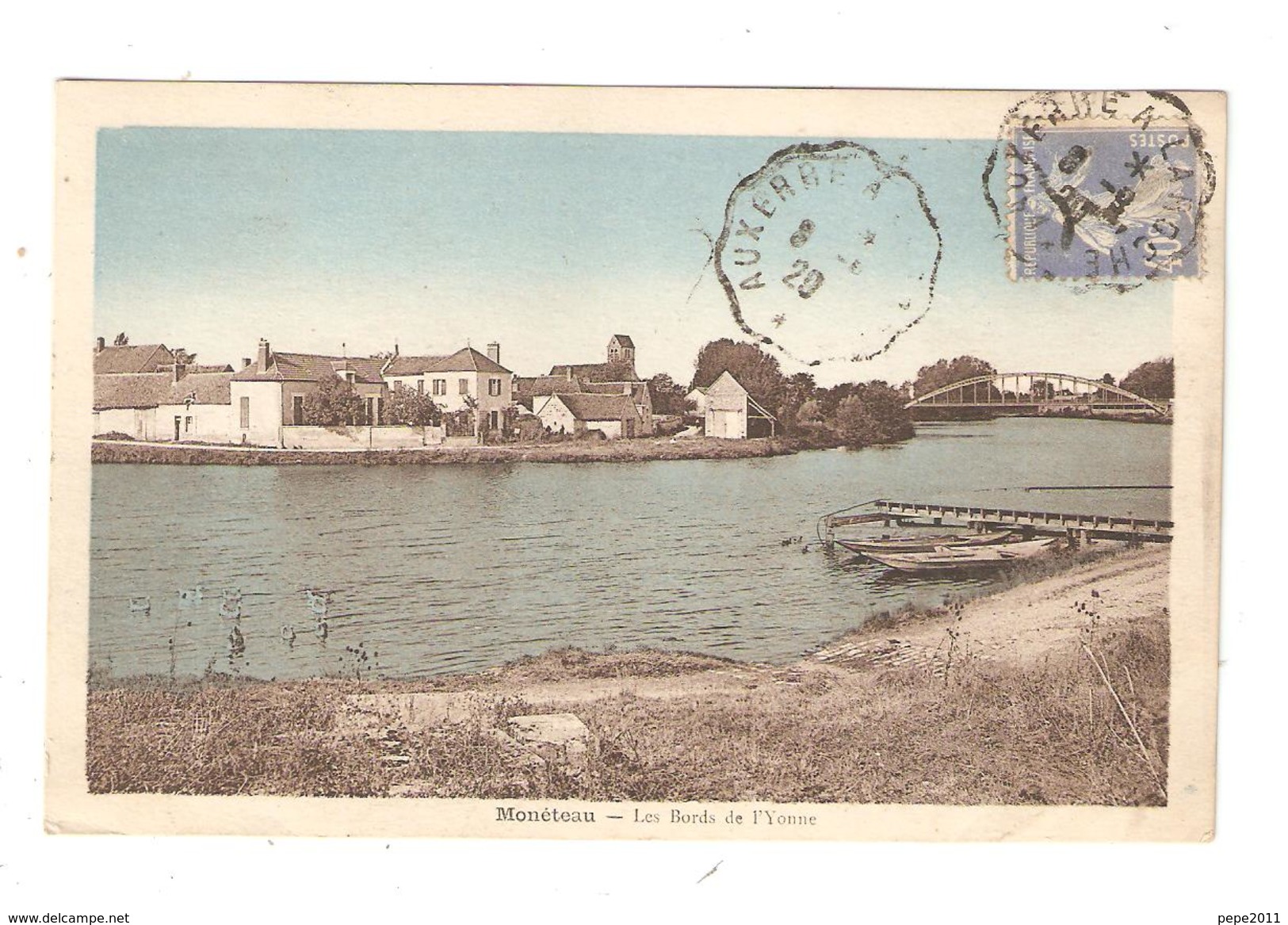 CPA 89 MONETEAU Bords De L'Yonne Ponton Barque Yonne Maisons 1929 - Moneteau