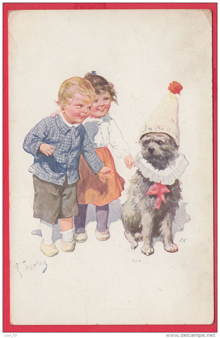 219274 / Austrian Illustrator Karl Feiertag - BOY GIRL DRESS DOG , B.K.W.I. 453 - 4 - Feiertag, Karl