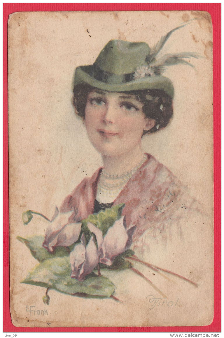 219278 /  Illustrator ELLY FRANK  - GERMANY BEAUTIFUL WOMAN FLOWERS HAT ,  TIROL  , Occupation PRILEP Macedonia BULGARIA - Frank, Elly