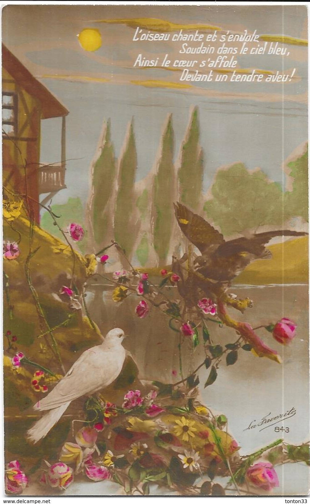 LOT DE 4 CPA COLORISEE FANTAISIE - Les Oiseaux Et Les Fleurs  - ORL - 5 - 99 Cartoline